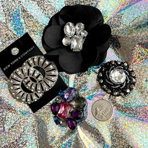 Four Brooch pins Multi and Clear stones lots of sparkle